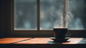 cup of steaming coffee